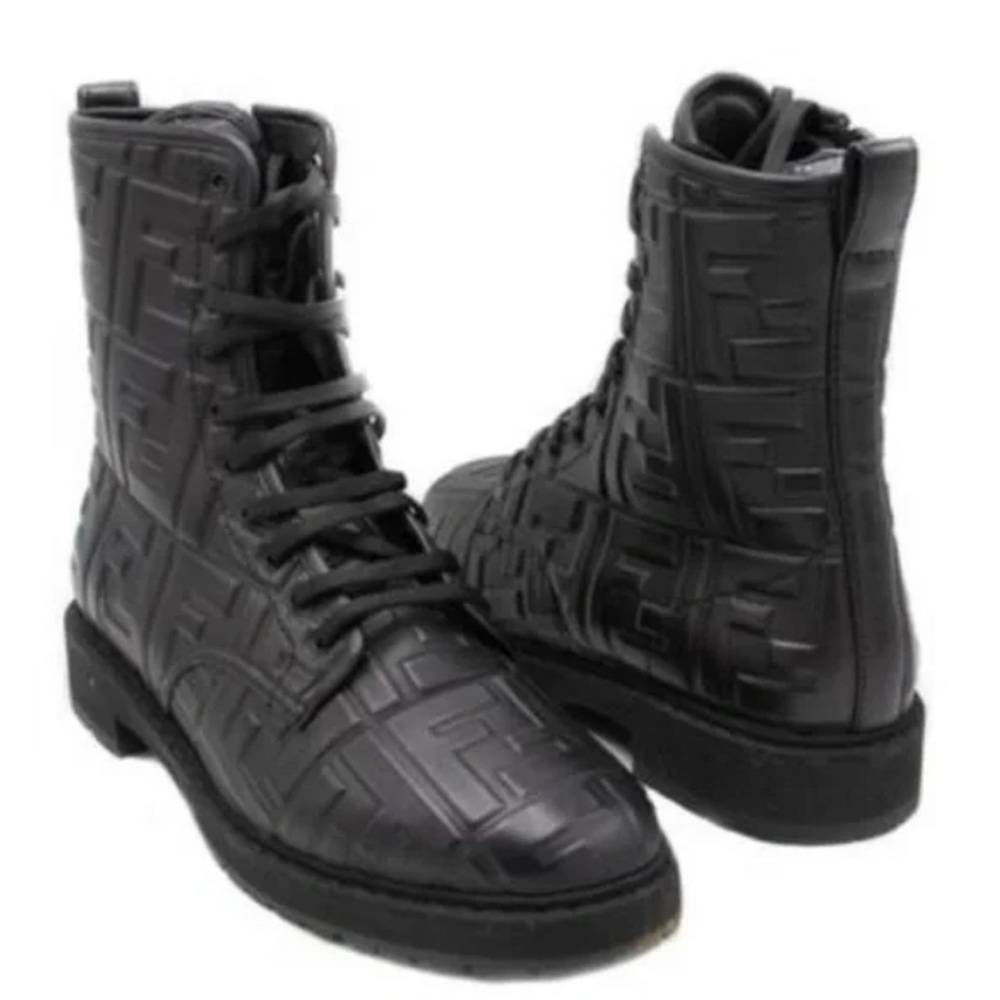 Fendi Monogram FF Logo Embossed Combat Boots 35.5